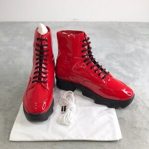 iRi Red Patent Leather Lace Up Combat Boots Euro Size 46 New